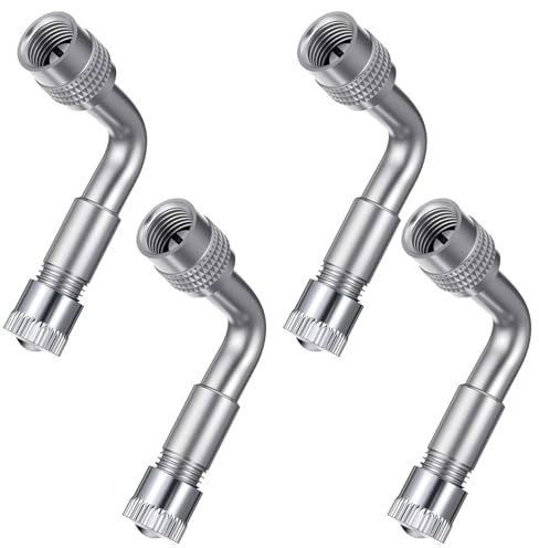 TIESOME Lot de 4 rallonges de valve de pneu universelles à 90 degrés, extensions de valve en métal pour voitures, vélos, motos, remorques, véhicules récréatifs (argent)
