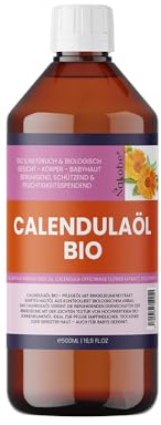 Olio di calendula biologico – 500 ml – Olio di calendula naturale – 100% puro massaggio e olio per la pelle per lenire, rigenerazione e aromaterapia – Nakobe