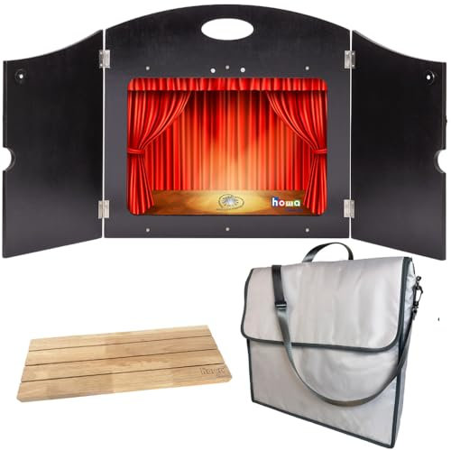 howa Kamishibai Erzähltheater Figurentheater Holz für DIN A3 und DIN A4 Bildkarten, seitlicher Einschub, mit Erzählschiene und Tasche 17504
