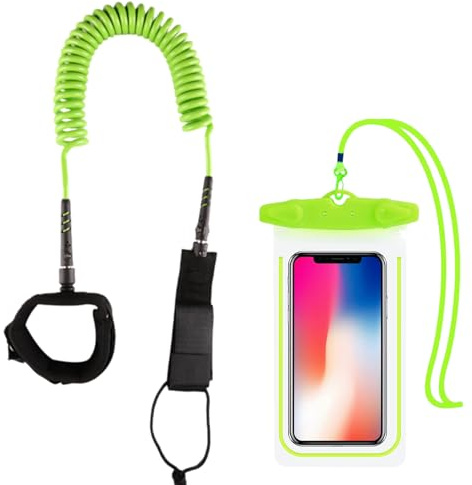 Surfboard Leashes,Surf SUP Board Leash with Waterproof Phone Case,10ft 7mm TPU Coiled Stand Up Paddle Board Leash Padded Ankle Strap Leg Rope,with Double Stainless Steel Swivels