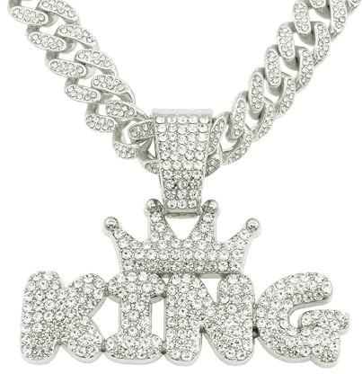 EVKILKJS Cuban Link Chain for Men,Silver Bling Diamond Cuban Necklace with King Pendant,Charm Mens Jewelry for Holidays Parties Daily Wear,Ideal Gift for Hip Hop Fans