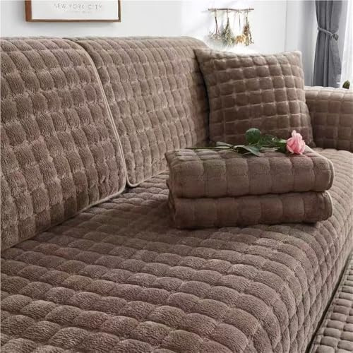 Copridivano Componibile in Velluto E Peluche Pelosi E Divertenti Trapuntato per Cuscini di Seduta Protezione per Mobili per Divano A Due Posti, Poltrona Reclinabile(Brown,70 * 150cm)