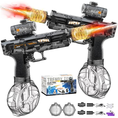 Audasi 2Pcs Electric Water Guns, Automatic Water Gun Pistols Long Range Motorized Water Gun with Multifunctional Lighting Effects Rechargeable Water Blaster for Summer Pool Beach Party
