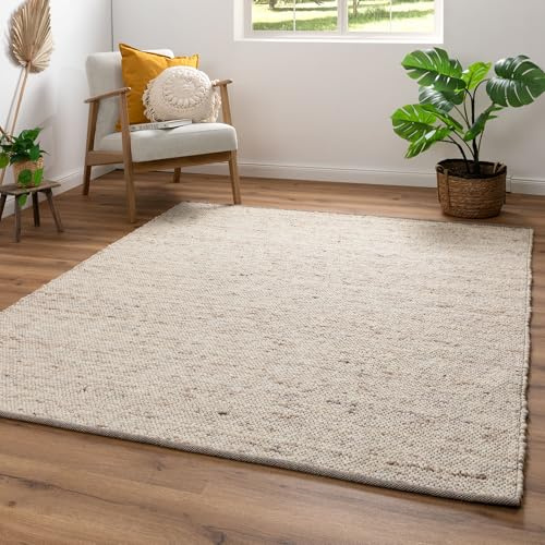 Steffensmeier Handwebteppich Benin aus 100% Schurwolle in Beige, mit Fusselstopp, Größe: 200x200 cm