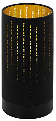 EGLO Tischlampe Varillas, 1 flammige Tischleuchte, Nachttischlampe aus Stahl und Textil, Wohnzimmerlampe in Schwarz, Gold, Lampe mit Schalter, E27 Fassung