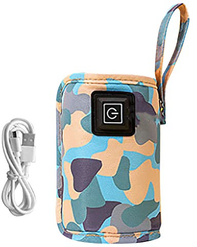 Baby Flaschenkühler Tragetasche, USB Milchflaschenwärmer Taschengröße Temperatur Einstellbar Tragbarer Flaschenwärmer für den Außenbereich 5V 2A (Blau)
