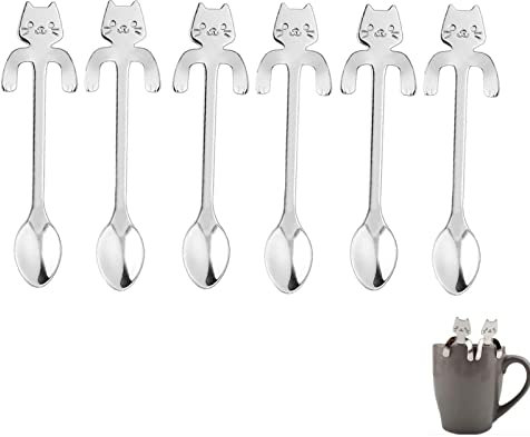 Cuillères à Café en Forme de Chat, Lot de 6 Cuillères à Café pour Chat Chaton en Acier Inoxydable, Cuillère à Café Chat Cuillère à Café Cuillère à Dessert Chat Dessert Cuillère à Café
