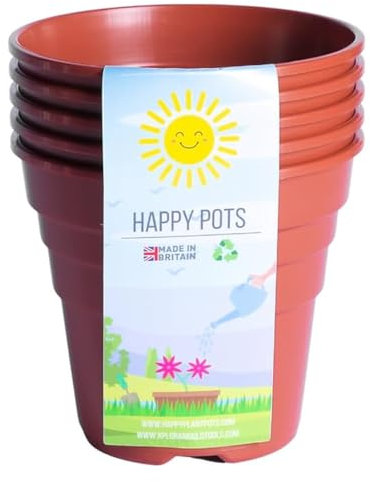 Happy Pots - Lot de 5 pots de fleurs en plastique de qualité supérieure réutilisables pour intérieur/extérieur, décoration d'intérieur, jardinage - Rond, très résistant, résistant aux UV, recyclables