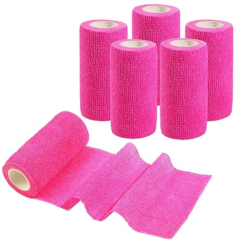 NRTFE Vet Wrap - Self Adhesive Bandage Wrap Cohesive 4 Inch 5 Yards,Self Adherent Athletic Bandages for Horse Dogs Cat Pet Animals Hot Pink 6 Rolls