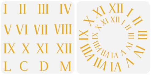 FINGERINSPIRE 2 stencil per pittura con numeri romani, 30 x 30 cm, riutilizzabili, numeri di orologio, simbolo numerico, in plastica, per dipingere su pareti, mobili in legno, fai da te, decorazioni