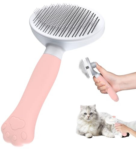 Zivacate Brosse Chat Brosse Chien[Prise ergonomique & nettoyage en un clic& Patented Design] Outil pour chiens/chats/lapins à poil court et long, Chien Accessoires(rose clair)