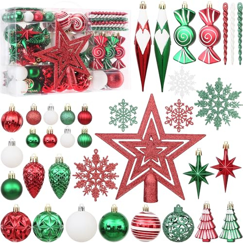 Sea Team 130-teiliges sortiertes Set aus bruchsicheren Weihnachtskugeln und Baumschmuck-Dekorationen mit wiederverwendbarer Geschenkverpackung für den Weihnachtsbaum.(ELF)