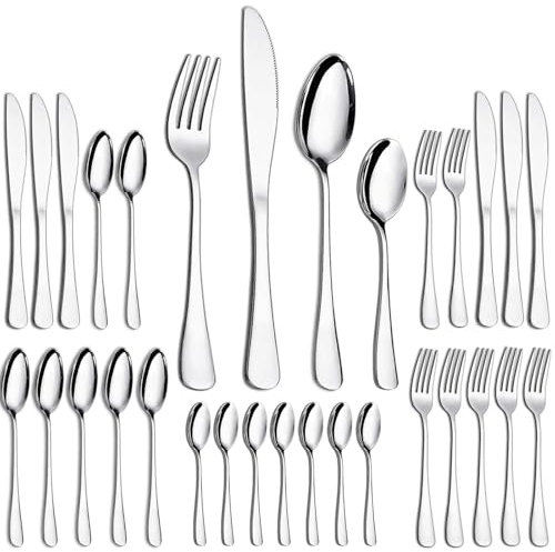 32 Pieces Cutlery Set, PionStar Stainless Steel Cutlery Set for 8 People, Cutlery Set Include Knives, Forks, Spoons and Teaspoons, Dishwasher Safe/Mirror Polished, Flatware Set for Kitchen