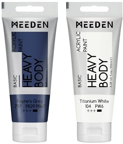 MEEDEN Acrylic Paint Payne's Gray: 100ml/3.38oz x 2 with Titanium White | Heavy Body Artist Acrylic Paint Set for Canvas, Wood & Craft, Non-toxic Creamy Art Paint with Titanium White for Mixing