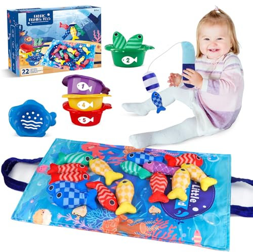 Fozcmisw Jouet Bebe 1 an, Jouet de Pêche Montessori Jeux Peche a la Ligne Enfant Jeu de Pêche pour Bébé Educatif Jouet Bébé Cadeau pour Bébé 6 Mois-3 Ans Fille Garçon