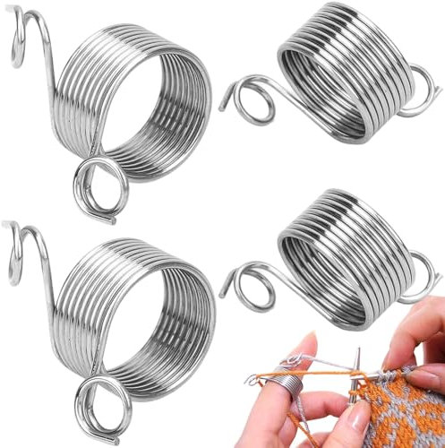 Garnführung Fingerhalter,4 Stücke Knitting Fingerhut aus Edelstahl Garnführung aus Metall Geflochtener Ring Fingerführung zum Stricken für Fingerring Strickzubehör Häkeln Stricken Strickfingerhut