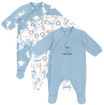 Chicco, Grenouillères Bébé, Lot de 3 Grenouillères en 100% Coton avec Pieds et Ouverture Pratique, Vêtements Bébé 0-3 Mois, Idée Cadeau Naissance