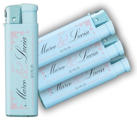D&Vlab Kit Set 50 100 Accendini Personalizzabili, Accendino Ricaricabile Personalizzato con Nome Foto Data Sposi, Idea Regalo Bomboneria Invitati Per Promessa Matrimonio Bomboneria (50)