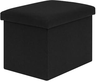 Bonlife Sitzbox mit Stauraum,Faltbarer Aufbewahrungshocker aus Leinen, Gepolsterte Sitzbank mit Deckel, für Wohnzimmer, Flur, Kinderzimmer, 42x32x32 cm, Schwarz