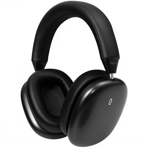 Anjetsun ANC - Auriculares inalámbricos sobre la oreja con micrófono y control táctil, diseño de metal elegante, tiempo de reproducción de 80 horas, almohadillas magnéticas desmontables, cancelación