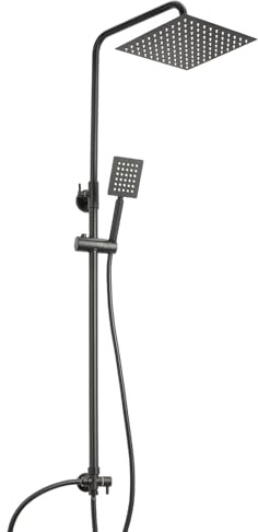 Trintion Regendusche Duschsystem Duschset mit zwei Köpfen, verstellbaren Kopfbrausen, Handbrause, Duschmischer, Wandmontage-Duschstange & Schlauch, Chrom Badezimmer Duschkit (Quadrat 10inch, Schwarz)