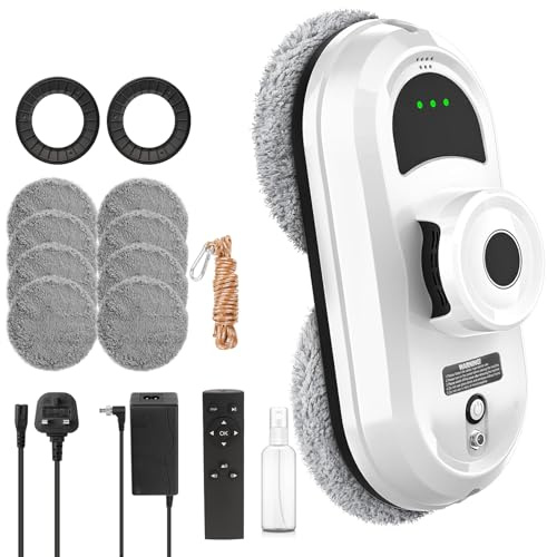 Window Cleaning Robot,Smart Automatic Window Robot Cleaner with Smart Navigation & Safety System,3 Cleaning Modes Window Cleaner Robot for Smooth Indoor/Outdoor Glass,Tiles - Includes 10 Cloths