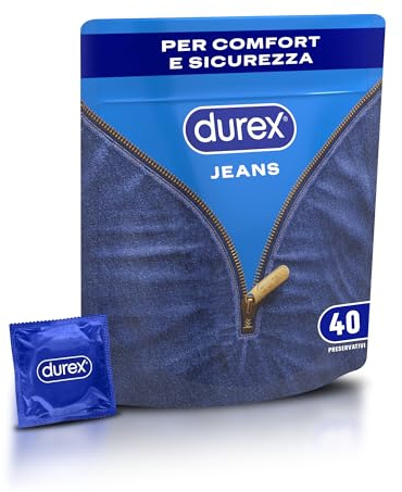 Durex Settebello Jeans, Preservativi Durex Classici, Formato Convenienza, Vestibilità Regular, 40 Profilattici
