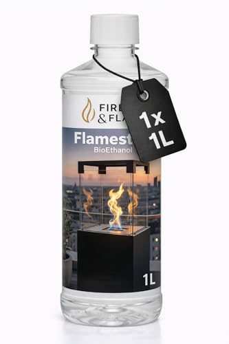 Bioethanol Flamestuff 96,6% Ultra Premium – 1 L Kamin Brennstoff - BioEthanol – Rauchfrei & Geruchsarm – Für Ethanol Kamin, Wandkamin & Tischkamin – Indoor & Outdoor Feuerstellen (1 Liter)