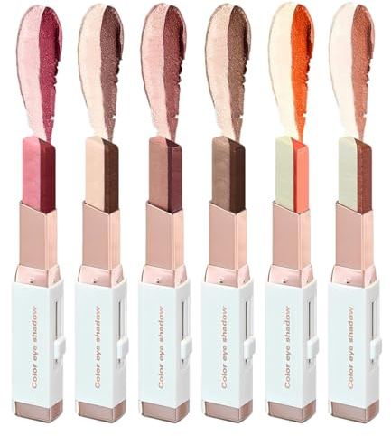 6 Piezas Lápiz de sombra de ojos de doble color, fórmula cremosa difuminable para todo el día | 2 en 1 con purpurina, lápiz de sombra de ojos en crema de larga duración para una fácil aplicación