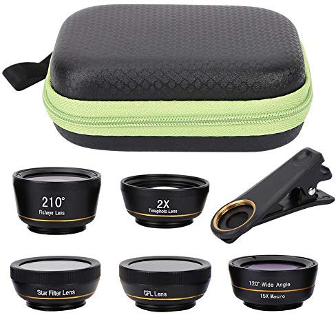 APEXEL Vorsatzlinse, Fisheye Weitwinkelmakro CPL Starlight 6 in 1 Set Telefonlinse, Fisheye/Weitwinkel/Makro/Zoom/Polarisations/Sternenlichtlinse mit Mobilem Linsenclip-Adapter