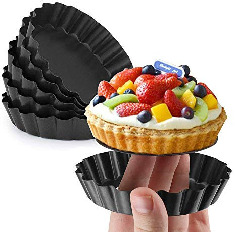 Gutsdoor 10 cm Tarteform mit Hebeboden 6 Stück, Antihaftbeschichtung Quicheform Klein 4 Zoll, Rund Pie Form, Obstbodenform Tartelette Förmchen aus Kohlenstoffstahl(10 CM - 6 Stück)