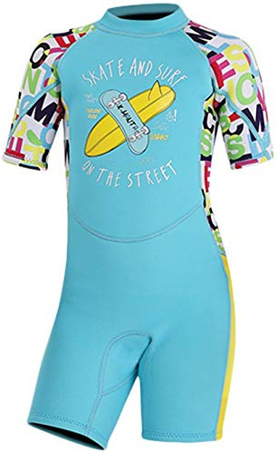 Kinder Mädchen Jungen Neoprenanzug 2.5MM Neopren Kurzarm Wäremehaltung Tauchanzug UV-Schutz Badeanzug für Wassersport Diving Suit L