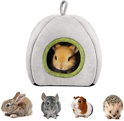 Qanye Casa Invernale per Piccoli Animali Domestic, Casetta per Criceti, Cuccia per Piccoli Animali per Criceti, con Anello per Appendere, per Criceti, Cincillà, Porcellini D'India (Grigio)