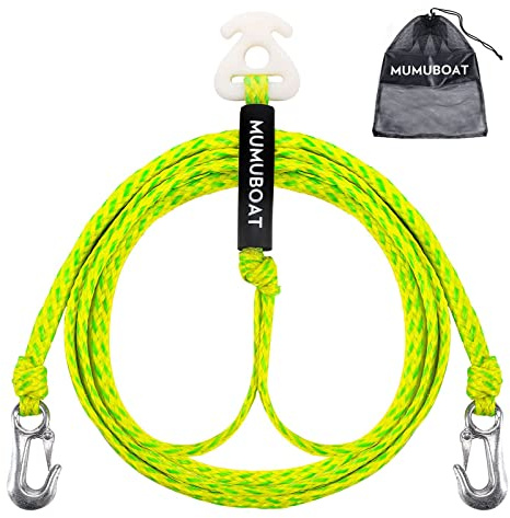 MUMUBOAT 16ft Watersport Tow Rope Harness for 4 Riders Tubing, Towable Tube, Water Skier, Wakeboarder, Kneeboarder (Green and Yellow)