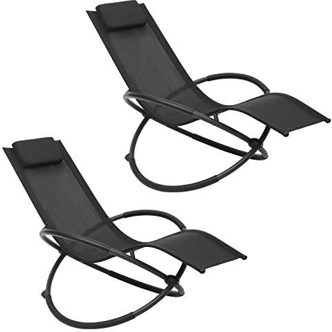 WOLTU 2er Set Schaukelliegen Outdoor, Klappbare Relaxliegen mit Kopfstütze und Armlehnen, Schwingliege für Garten Balkon Terrasse, Schwarz