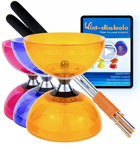 Juggle Dream Cyclone Quartz Diabolo de Jonglage Set - Pro Diabolo Triple Roulement A Bille + des Diablo Baguettes en Aluminium, et Vidéo d'apprentissage en Ligne (Orange)