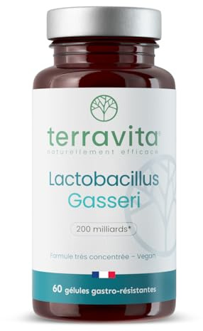 LACTOBACILLUS GASSERI | Ferments Lactiques Minceur | Souche Concentrée 200 Milliards/g | Flore Intestinale Digestion & Ballonnements | 60 Gélules Vegan Gastrorésistantes | Made in France | Terravita