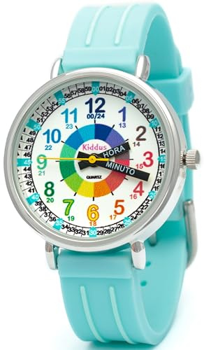 Kiddus Orologio Educativo per Bambini. Da Polso, Analogico. Con Esercizi per Imparare a Leggere l’Ora. Disegnato a Barcelona Español Turquesa