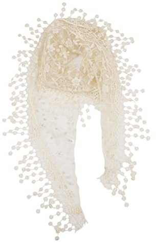 YOUR SMILE Lightweight Soft Leaf Lace Fringes Triangular Floral Fashion Towel Scarf Wrap for Women (Beige)