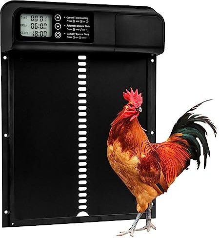 Seutgjie Elektrische Hühnerklappe Automatisch mit Timer Manuelle LED Display Anti-Pinch-Design Update 3.0 Aluminum Hühnertür Batteriebetrieben (Schwarz)