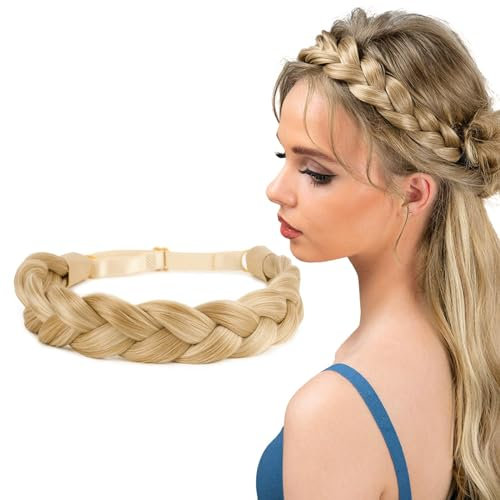 BOFUNX Damen Zopf Geflochten Stirnband Haarband 2 Stränge Kunsthaar Trachten Haarband Wide geflochtenes Stirnband Haarteil Haarschmuck für Hochzeit Bayern Volksfest Oktoberfest Dirndl