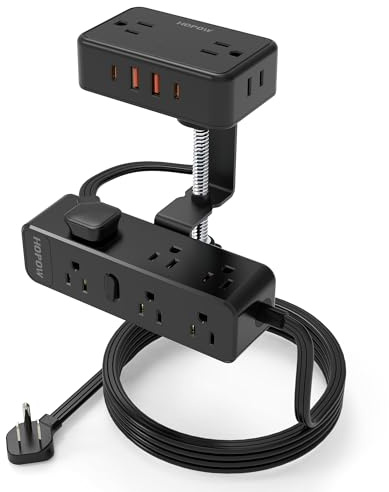 HOPOW Dual Layer Desk Clamp Power Strip, Desktop Edge Mount Charging Station with 13 Outlets 4 USB Ports (2 USB C), Under Desk Surge Protector(1700 Joules), 10 Ft Extension Cord for Office Home