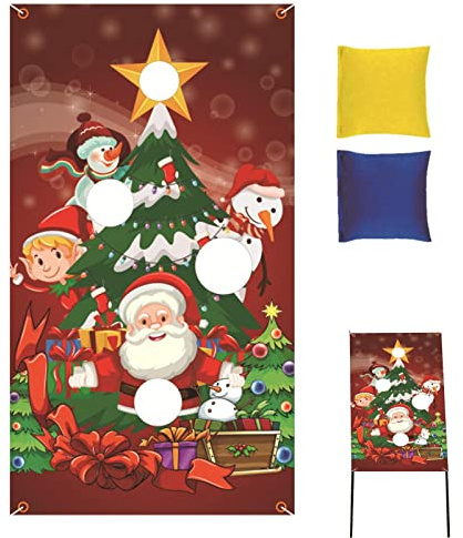 Pekoluta Banner del Juego de Lanzamiento de Navidad, Juego de Lanzamiento de puf navideño, 2 Bolsas de Frijoles para Colgar y lanzar pancartas de Juegos para reuniones de Amigos y Familiares, Eventos