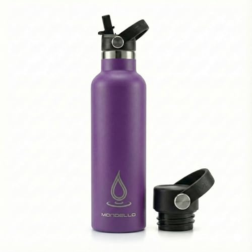 Mondello Insulated Stainless Steel Water Bottle with Straw & Strap (Purple, 750ml) – Double Wall Vacuum Flask, Leakproof BPA-Free Drinks Bottle for Hot & Cold