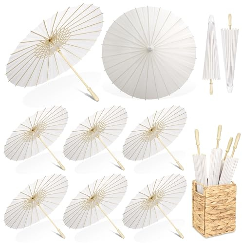 Aodaer 6 Pieces Wedding Paper Umbrella 23.6 Inch White Decorative Chinese Japanese Parasol Umbrella Crafts Vintage DIY Painting Decor Paper Wedding Favor for Photography Props Bridal Party