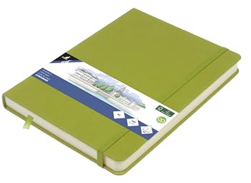 Kangaro Art Carnet de croquis A5 vert citron PU couverture rigide 80 feuilles 140 g papier crème avec élastique et ruban