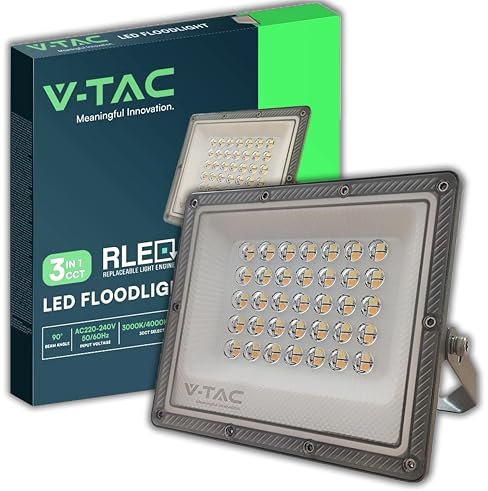 V-TAC Faro LED da Esterno 100W - [Chip Samsung + Tecnologia RLE] - 8150 Lumen - IP65 - Proiettore Faretto LED Nero Casa, Giardino, Garage, Magazzino - Luce CCT 3 IN 1 Calda, Fredda o Naturale