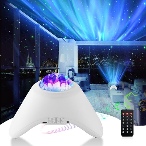 Projocteur de Ciel Étoilé LED pour enfants et adultes, projecteur galaxie aurores boréales avec haut-parleurs Bluetooth et bruit blanc, lampe projecteur étoiles pour plafond de chambre à coucher