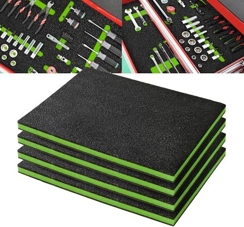 Precision Defined Schiuma per Cassette degli Attrezzi - Inserti in Schiuma per Custodie, Shadow Foam, per Attrezzi - Nero/Verde (40,6 x 30,4 x 2,54 cm, Confezione da 4)
