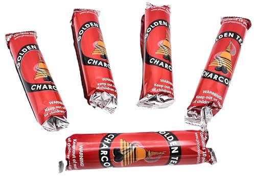 LivuX 50 pastillas de carbón de incienso de 33 mm – carbón ahumado de encendido rápido, 5 rollos con 10 pastillas de carbón cada uno, ideal para quemar incienso, resinas y hierbas 1202